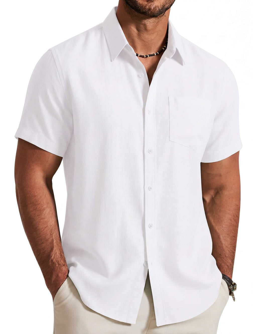 COOFANDY Mens Button Down Shirt Short Sleeve Casual Shirts Summer Beach Textured Shirts with Pocket