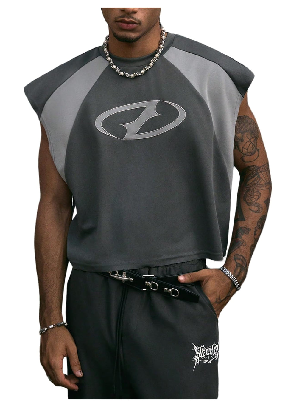 GORGLITTER Men's Y2k Cropped Tank Top Graphic Dolman Sleeve Boxy Oversized Streetwear Crop Top Tee Shirts Rave Outfits