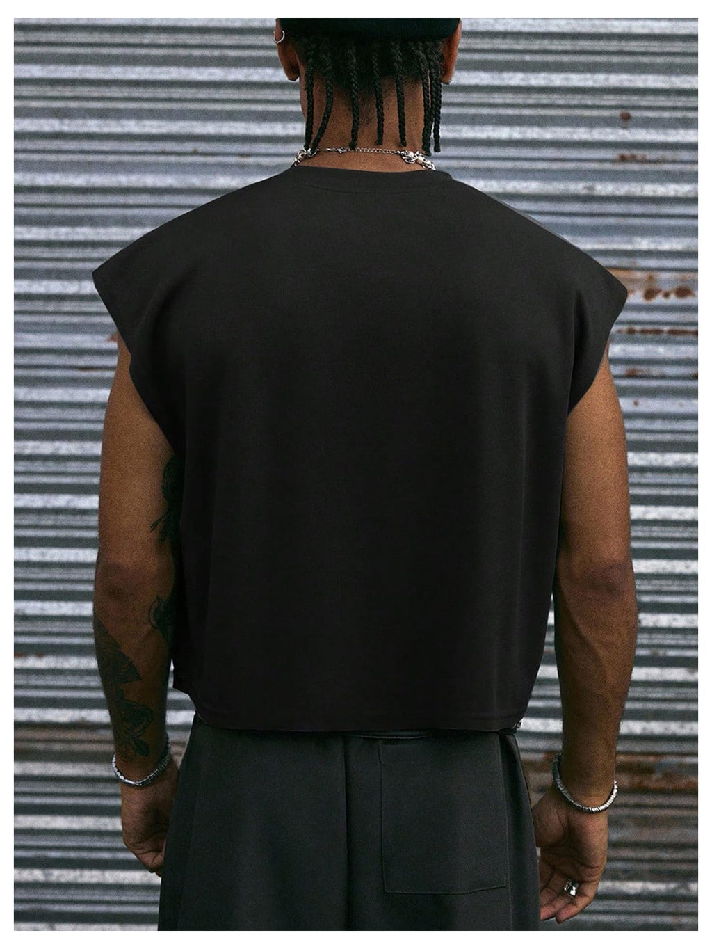 GORGLITTER Men's Y2k Cropped Tank Top Graphic Dolman Sleeve Boxy Oversized Streetwear Crop Top Tee Shirts Rave Outfits