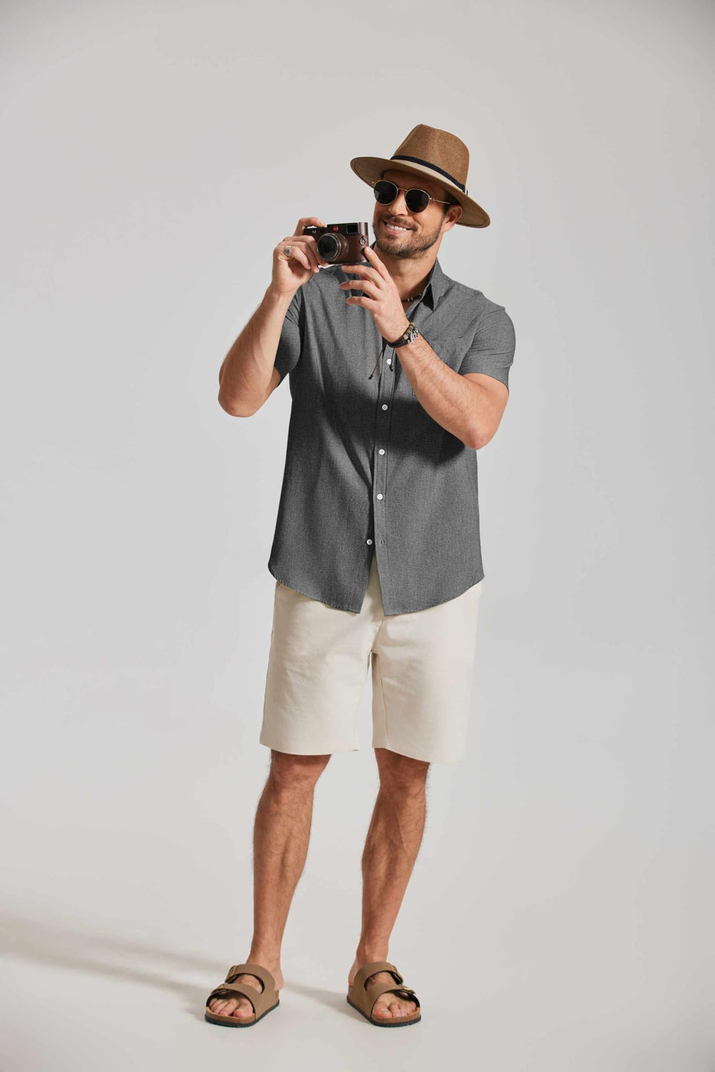 COOFANDY Mens Button Down Shirt Short Sleeve Casual Shirts Summer Beach Textured Shirts with Pocket