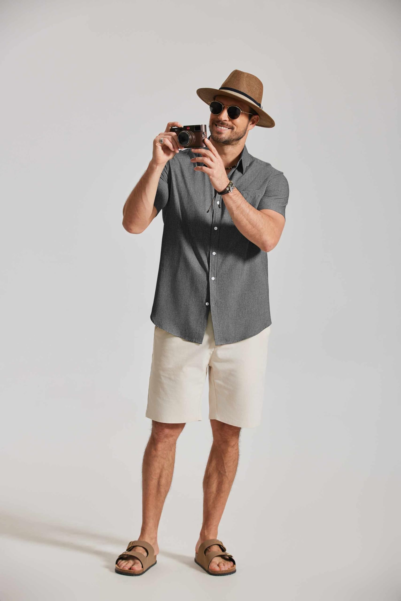 COOFANDY Mens Button Down Shirt Short Sleeve Casual Shirts Summer Beach Textured Shirts with Pocket