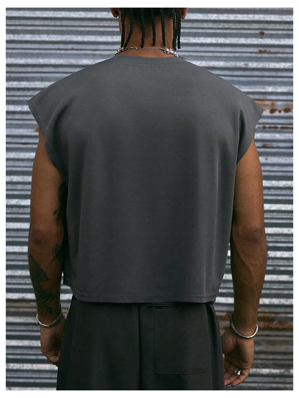 GORGLITTER Men's Y2k Cropped Tank Top Graphic Dolman Sleeve Boxy Oversized Streetwear Crop Top Tee Shirts Rave Outfits