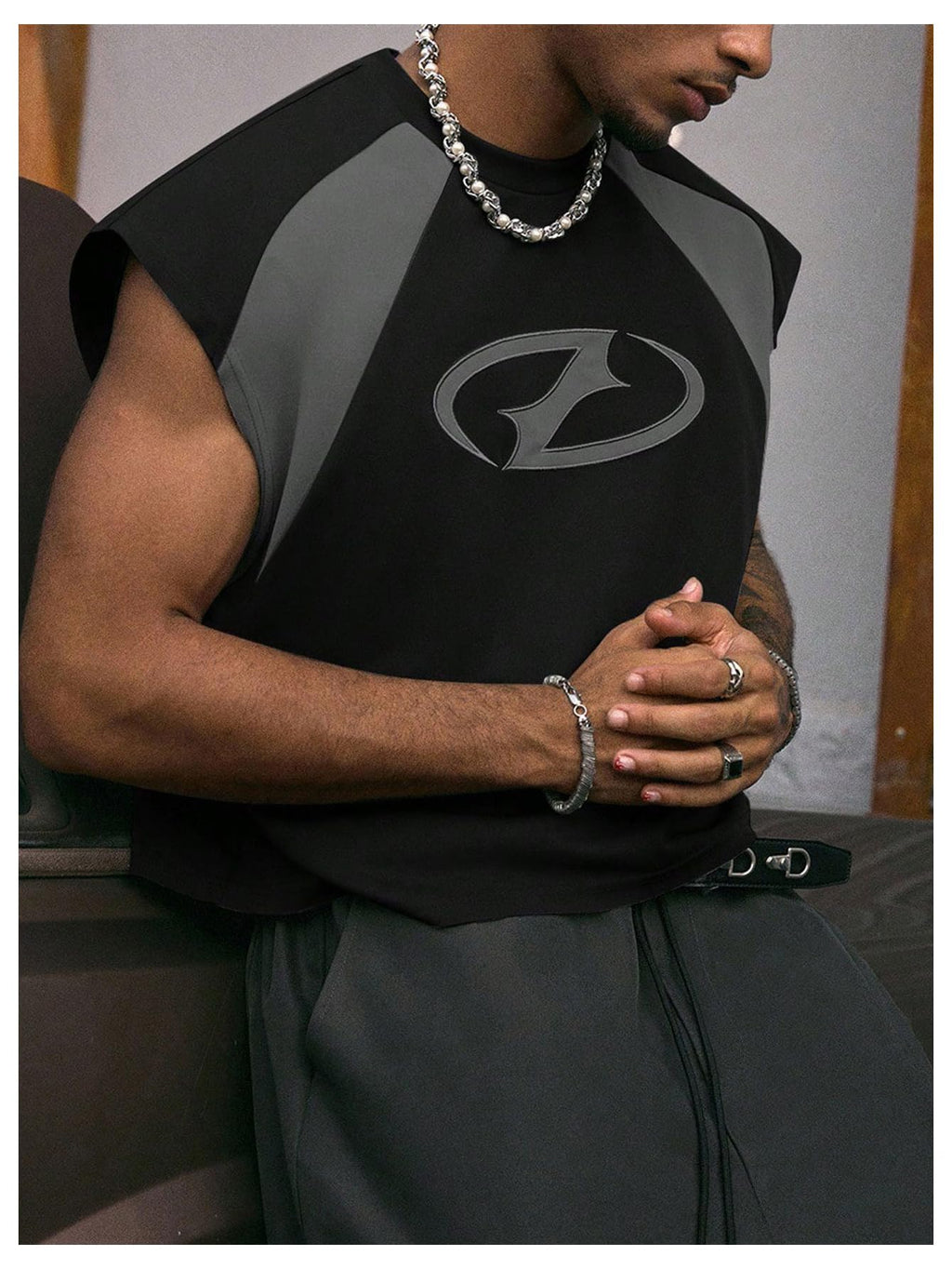 GORGLITTER Men's Y2k Cropped Tank Top Graphic Dolman Sleeve Boxy Oversized Streetwear Crop Top Tee Shirts Rave Outfits