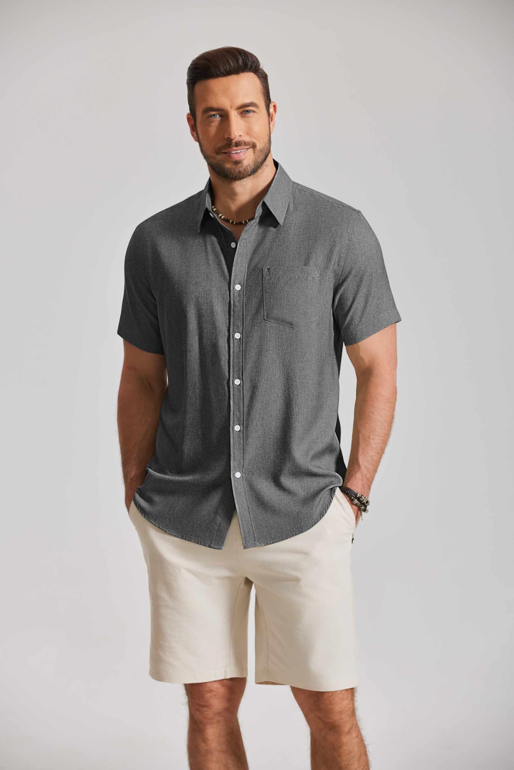 COOFANDY Mens Button Down Shirt Short Sleeve Casual Shirts Summer Beach Textured Shirts with Pocket