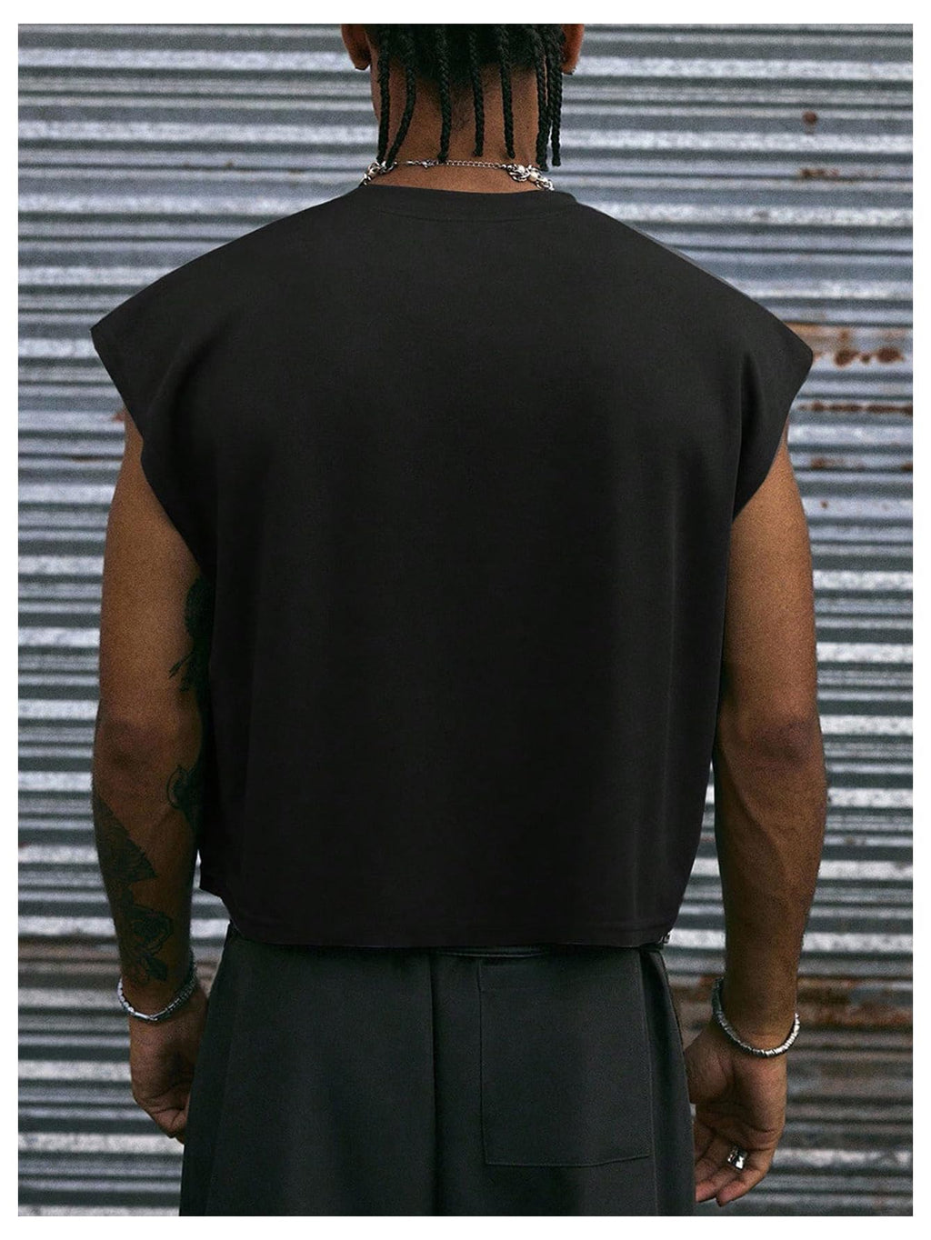 GORGLITTER Men's Y2k Cropped Tank Top Graphic Dolman Sleeve Boxy Oversized Streetwear Crop Top Tee Shirts Rave Outfits