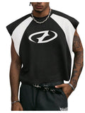 GORGLITTER Men's Y2k Cropped Tank Top Graphic Dolman Sleeve Boxy Oversized Streetwear Crop Top Tee Shirts Rave Outfits