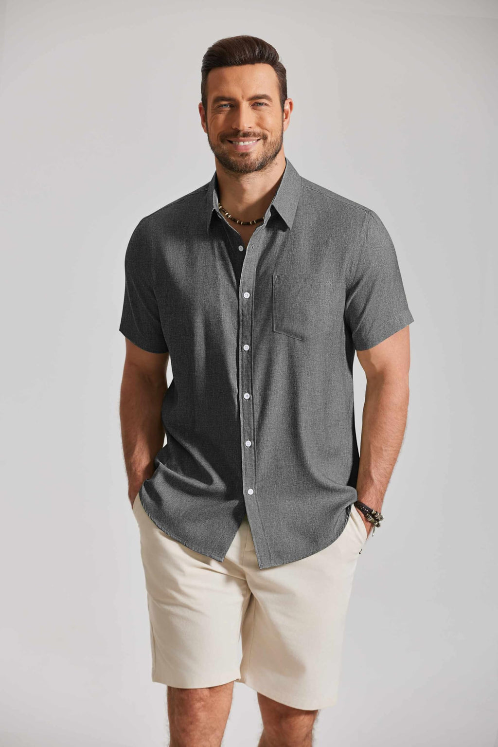 COOFANDY Mens Button Down Shirt Short Sleeve Casual Shirts Summer Beach Textured Shirts with Pocket
