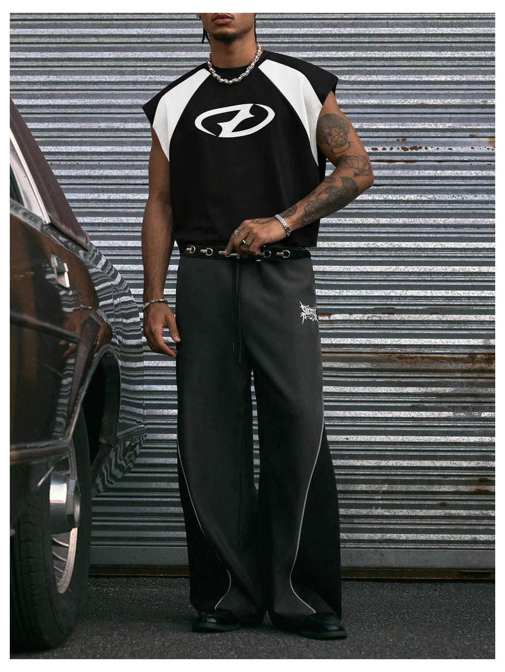 GORGLITTER Men's Y2k Cropped Tank Top Graphic Dolman Sleeve Boxy Oversized Streetwear Crop Top Tee Shirts Rave Outfits