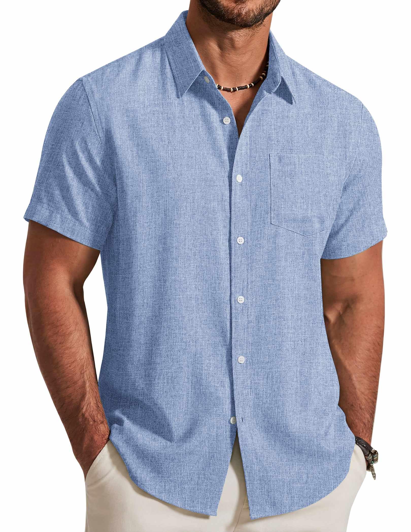 COOFANDY Mens Button Down Shirt Short Sleeve Casual Shirts Summer Beach Textured Shirts with Pocket