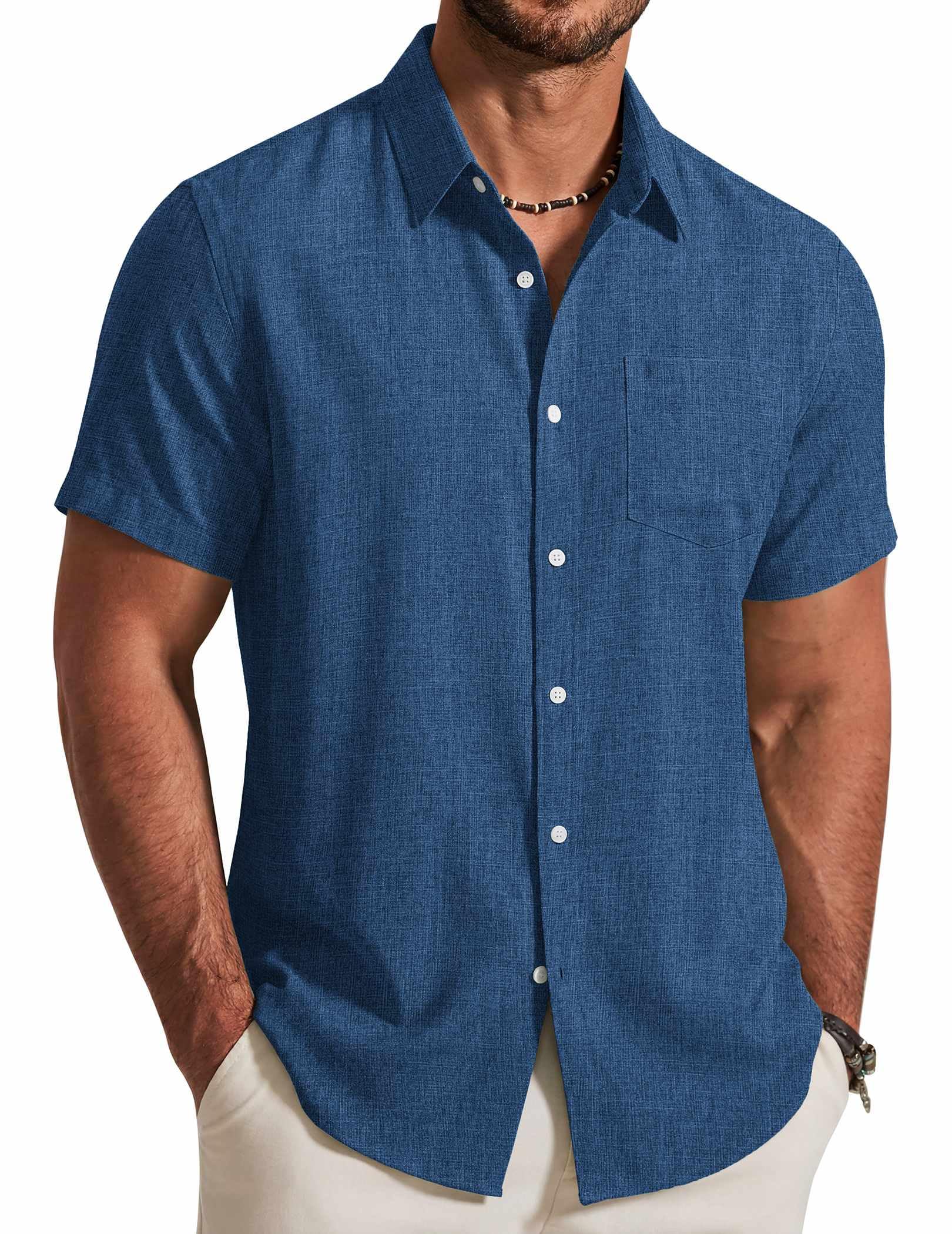 COOFANDY Mens Button Down Shirt Short Sleeve Casual Shirts Summer Beach Textured Shirts with Pocket