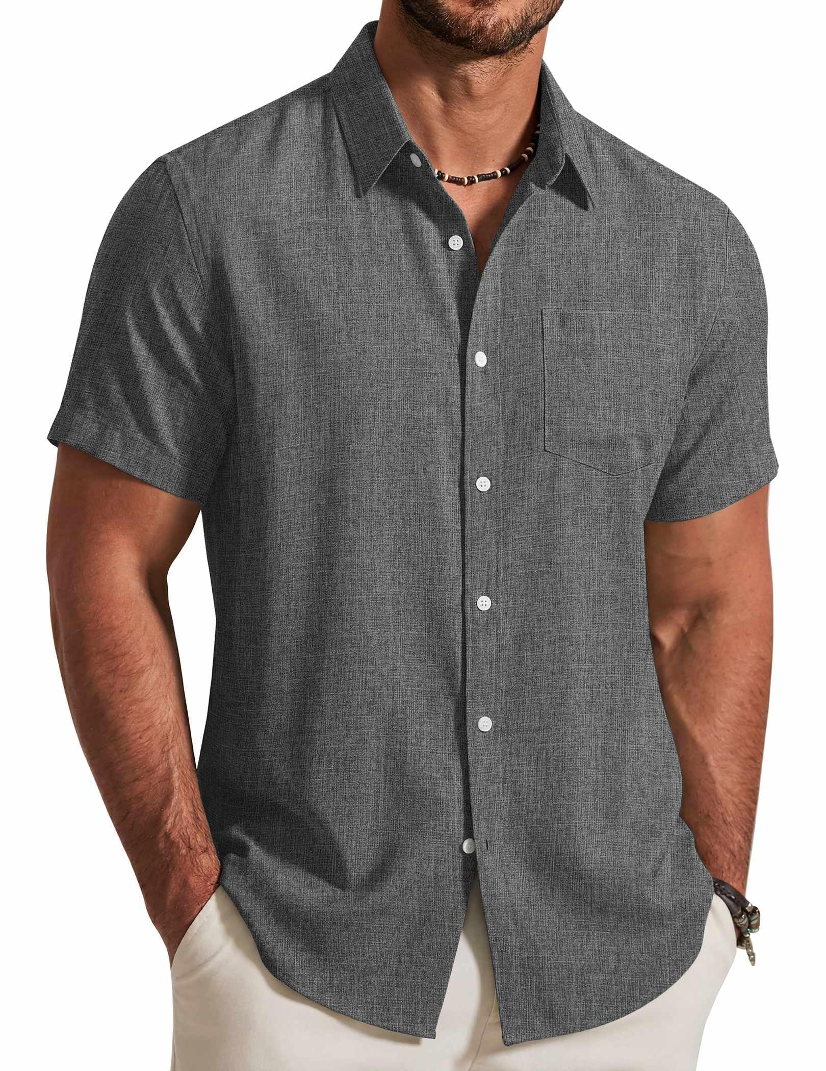 COOFANDY Mens Button Down Shirt Short Sleeve Casual Shirts Summer Beach Textured Shirts with Pocket