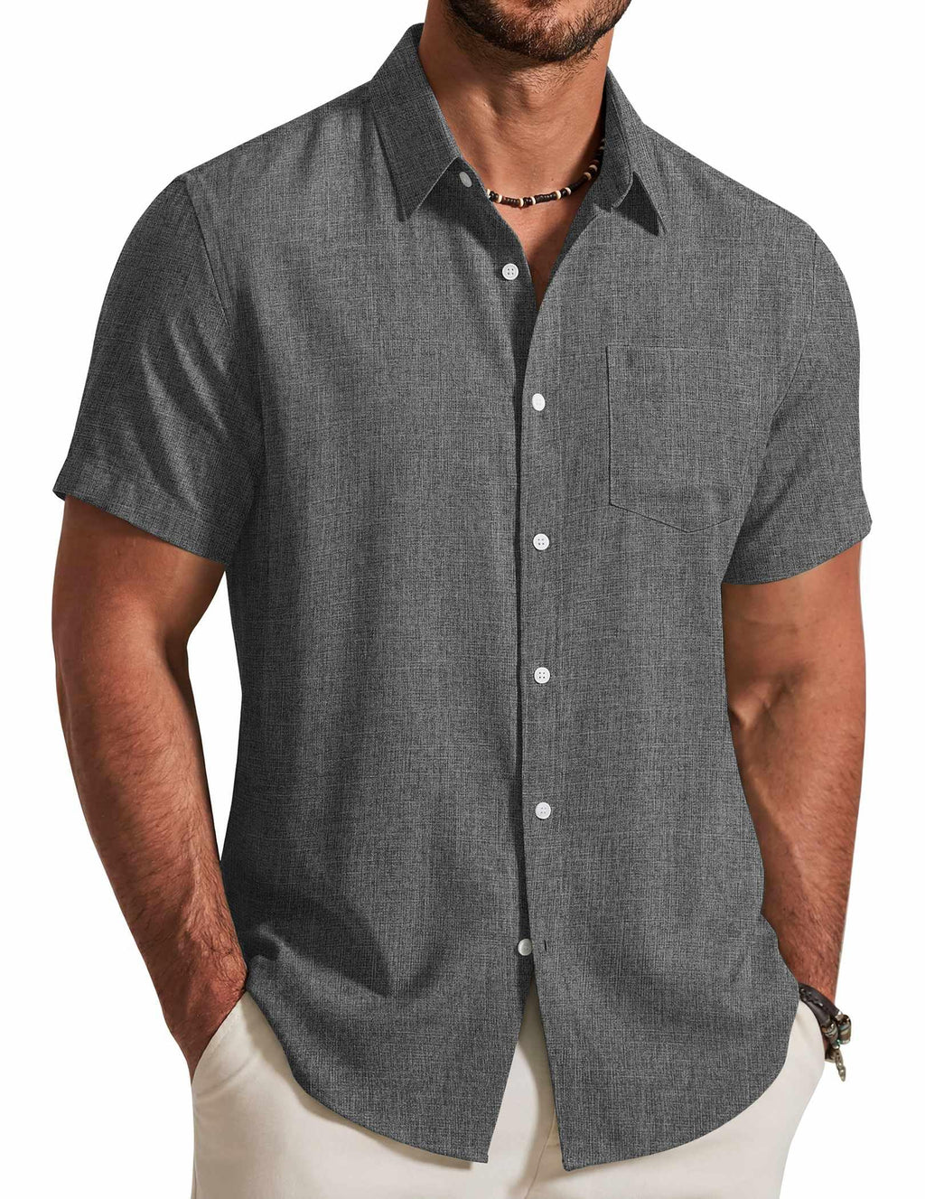 COOFANDY Mens Button Down Shirt Short Sleeve Casual Shirts Summer Beach Textured Shirts with Pocket