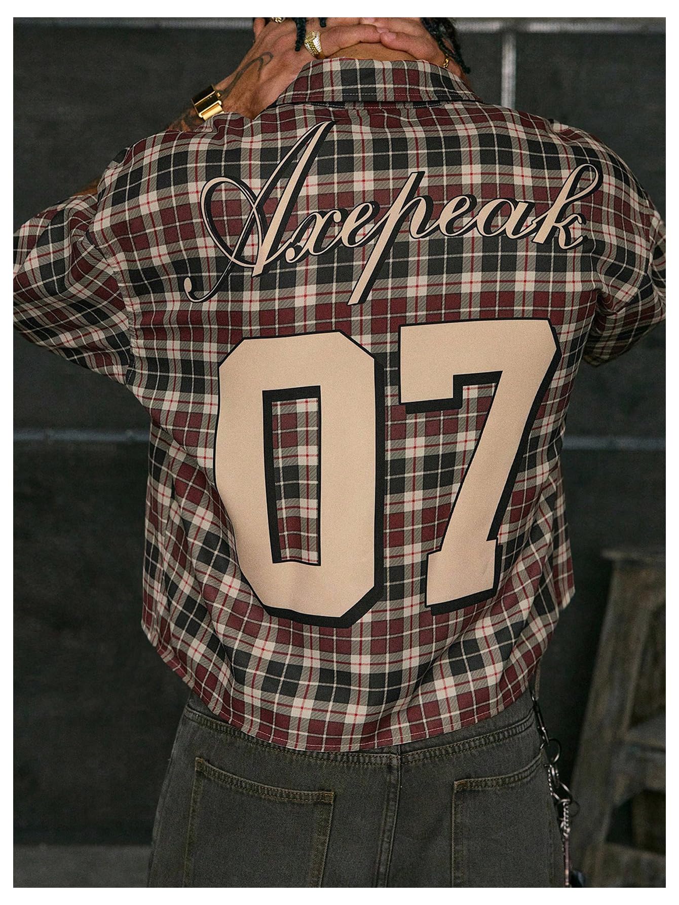 GORGLITTER Men's Gingham Cropped Shirt Button Up Number Graphic Boxy Short Sleeve Vacation Crop Tee Tops Streetwear