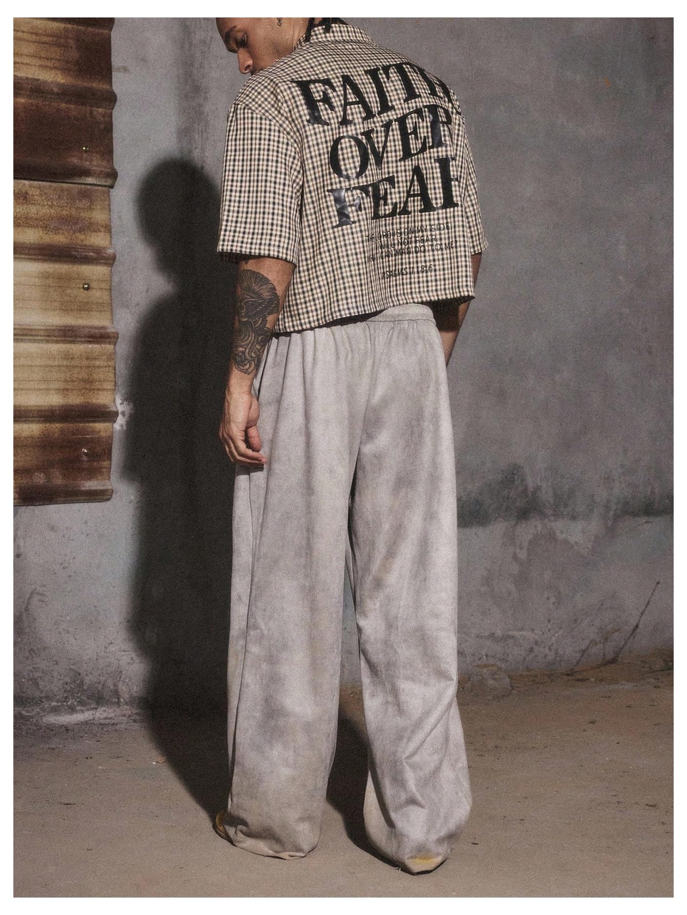 GORGLITTER Men's Gingham Cropped Shirt Button Up Number Graphic Boxy Short Sleeve Vacation Crop Tee Tops Streetwear