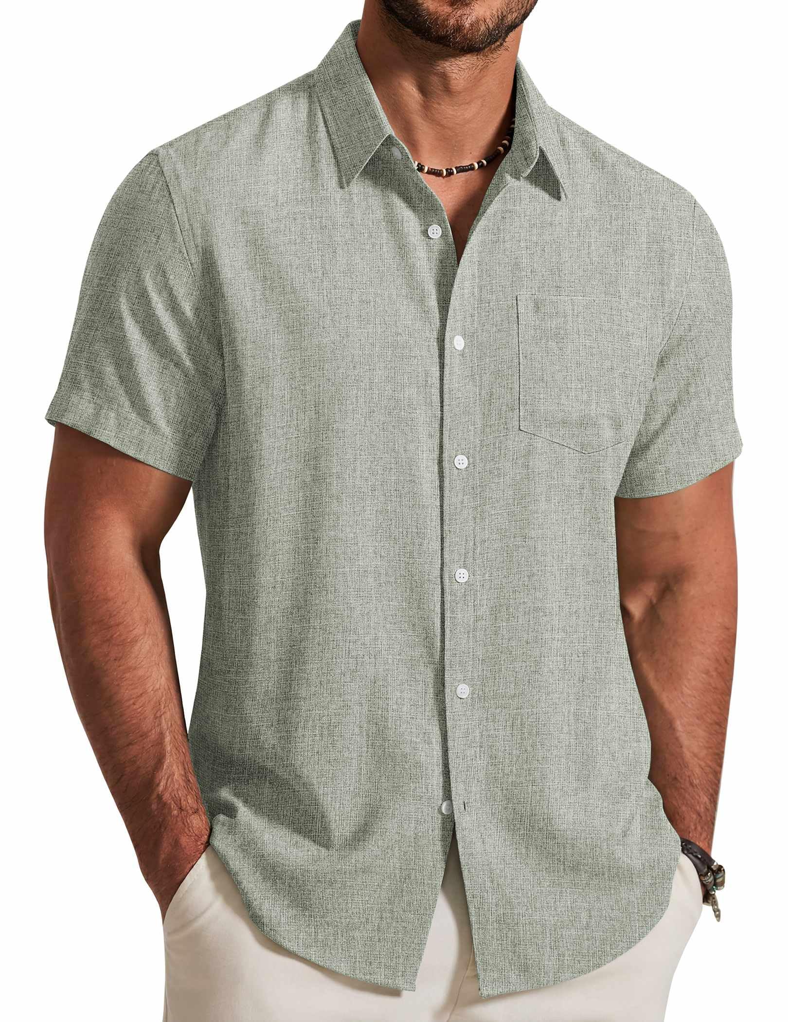 COOFANDY Mens Button Down Shirt Short Sleeve Casual Shirts Summer Beach Textured Shirts with Pocket