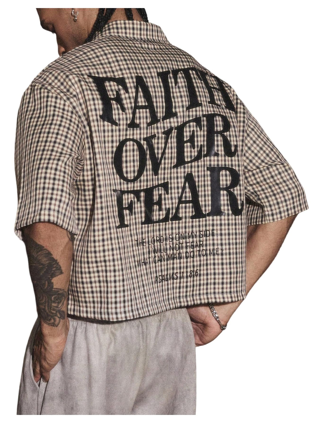 GORGLITTER Men's Gingham Cropped Shirt Button Up Number Graphic Boxy Short Sleeve Vacation Crop Tee Tops Streetwear