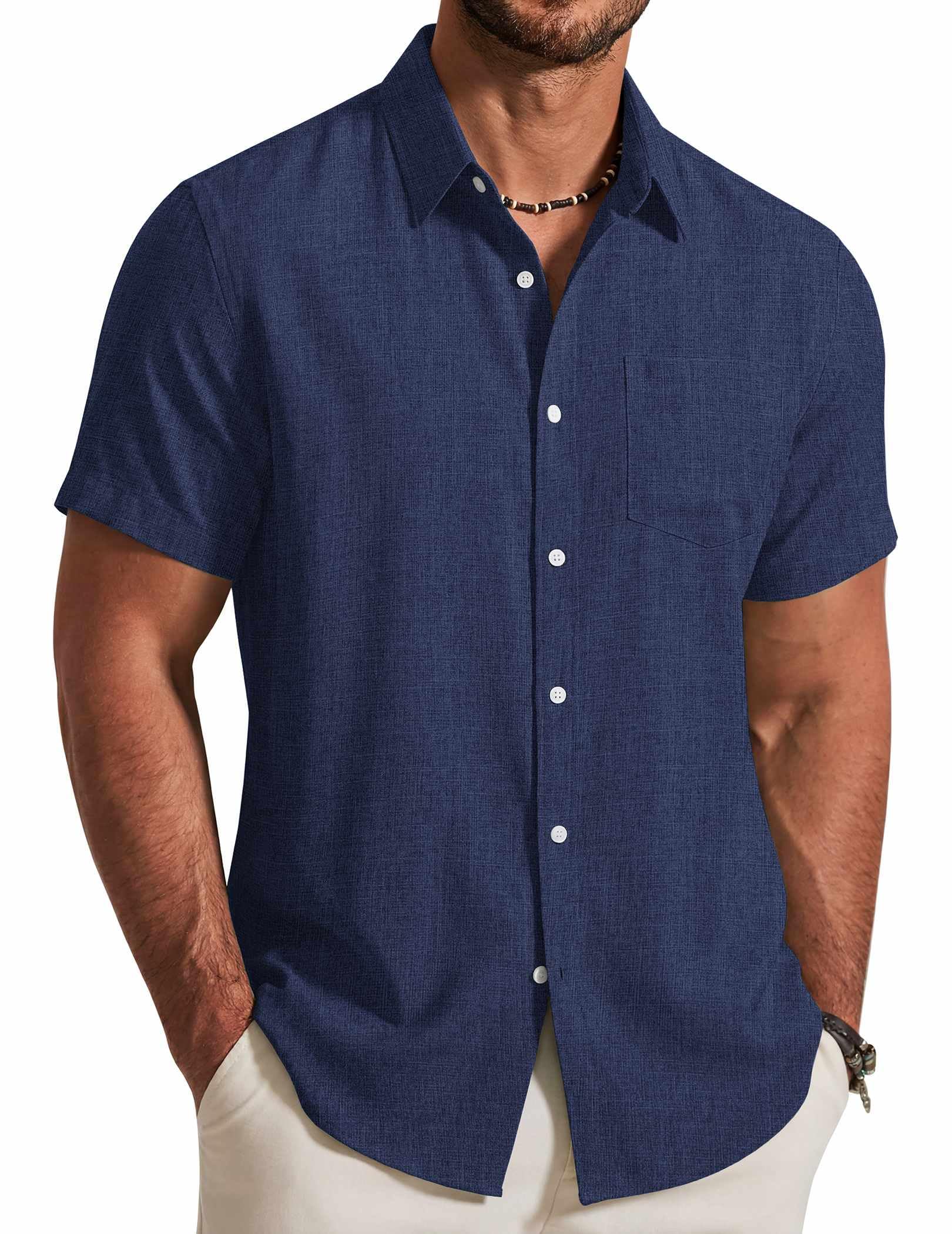 COOFANDY Mens Button Down Shirt Short Sleeve Casual Shirts Summer Beach Textured Shirts with Pocket