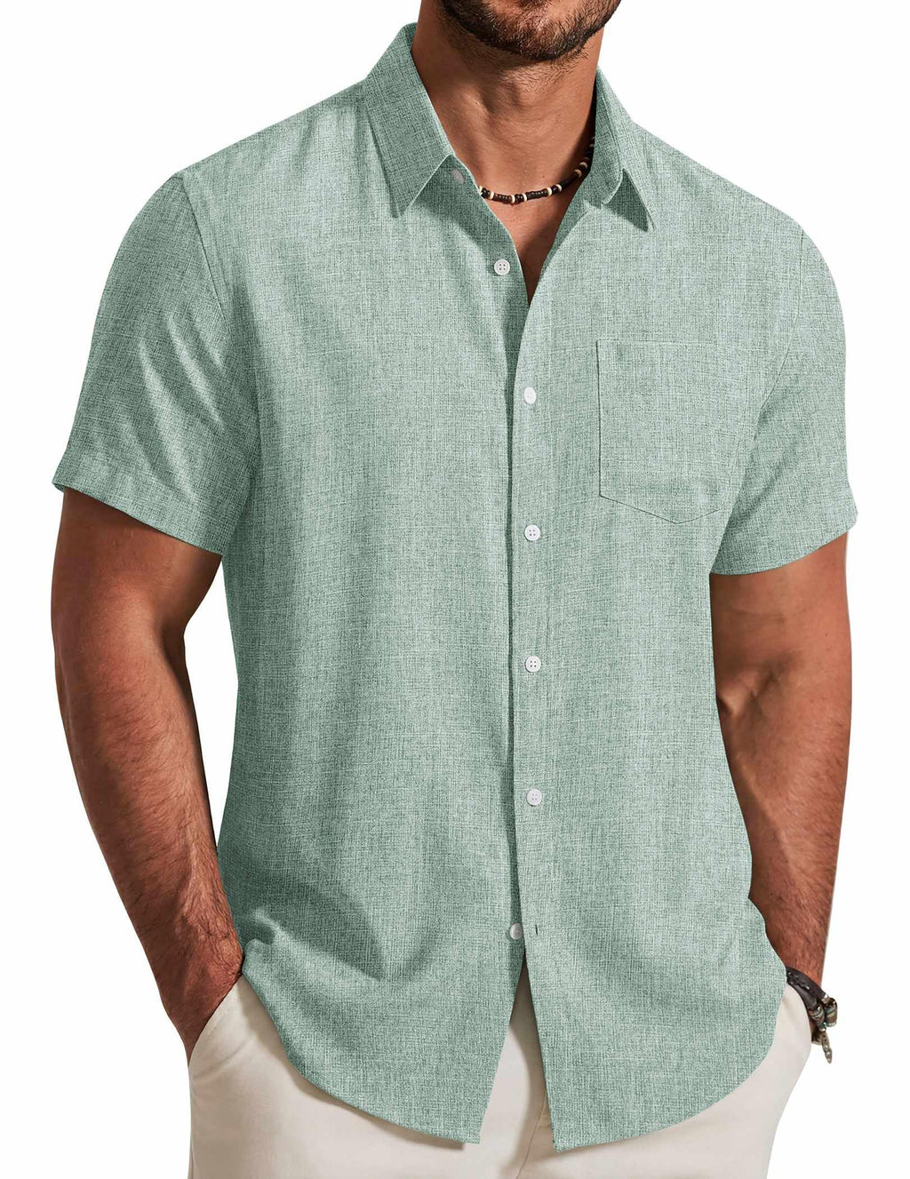 COOFANDY Mens Button Down Shirt Short Sleeve Casual Shirts Summer Beach Textured Shirts with Pocket