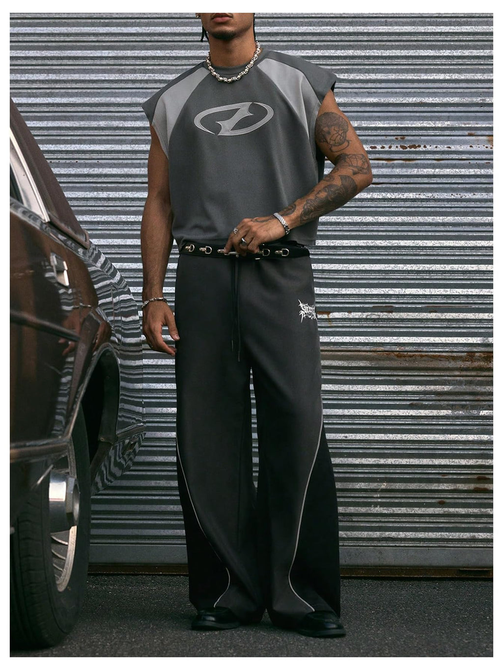 GORGLITTER Men's Y2k Cropped Tank Top Graphic Dolman Sleeve Boxy Oversized Streetwear Crop Top Tee Shirts Rave Outfits