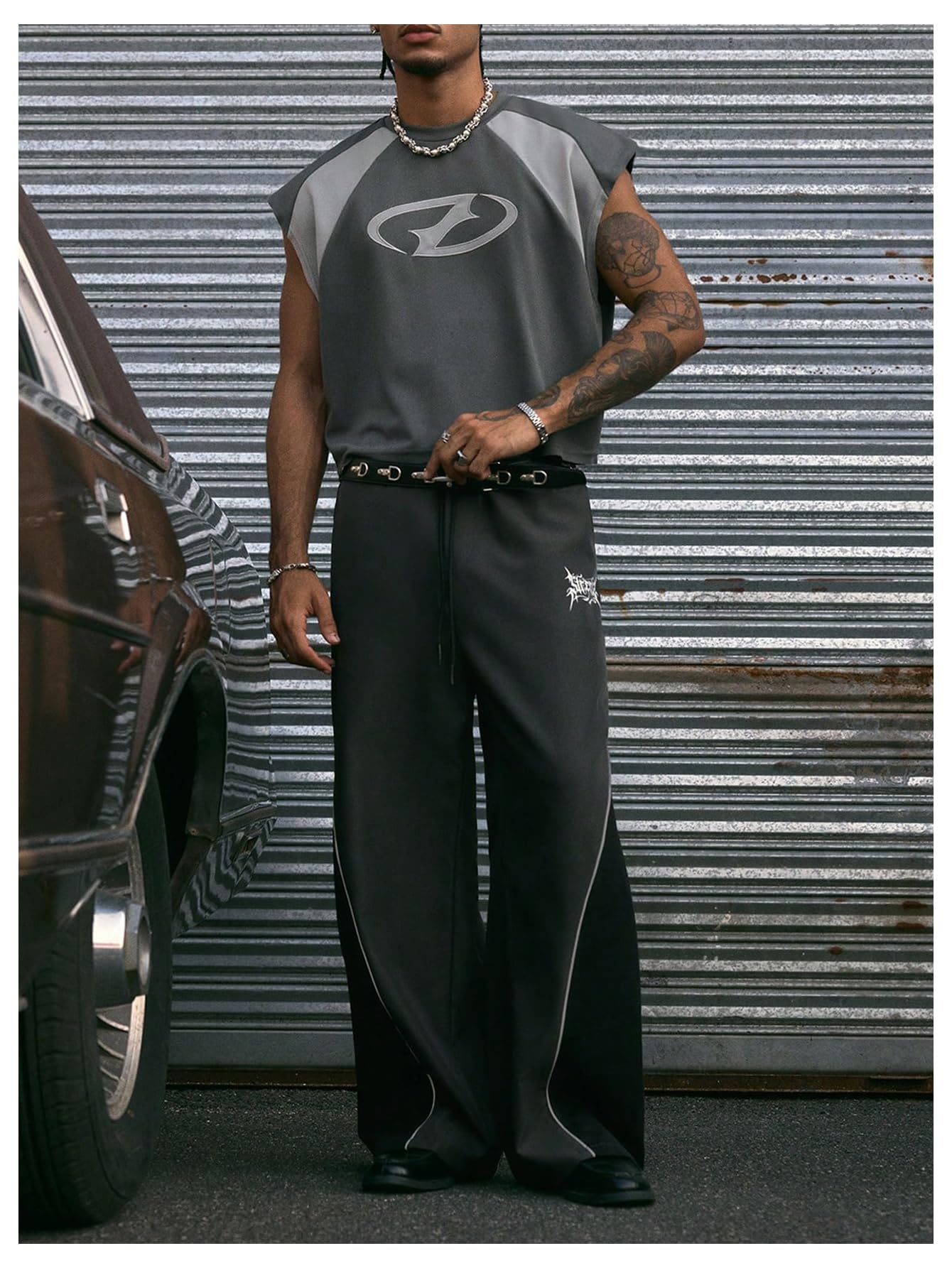 GORGLITTER Men's Y2k Cropped Tank Top Graphic Dolman Sleeve Boxy Oversized Streetwear Crop Top Tee Shirts Rave Outfits