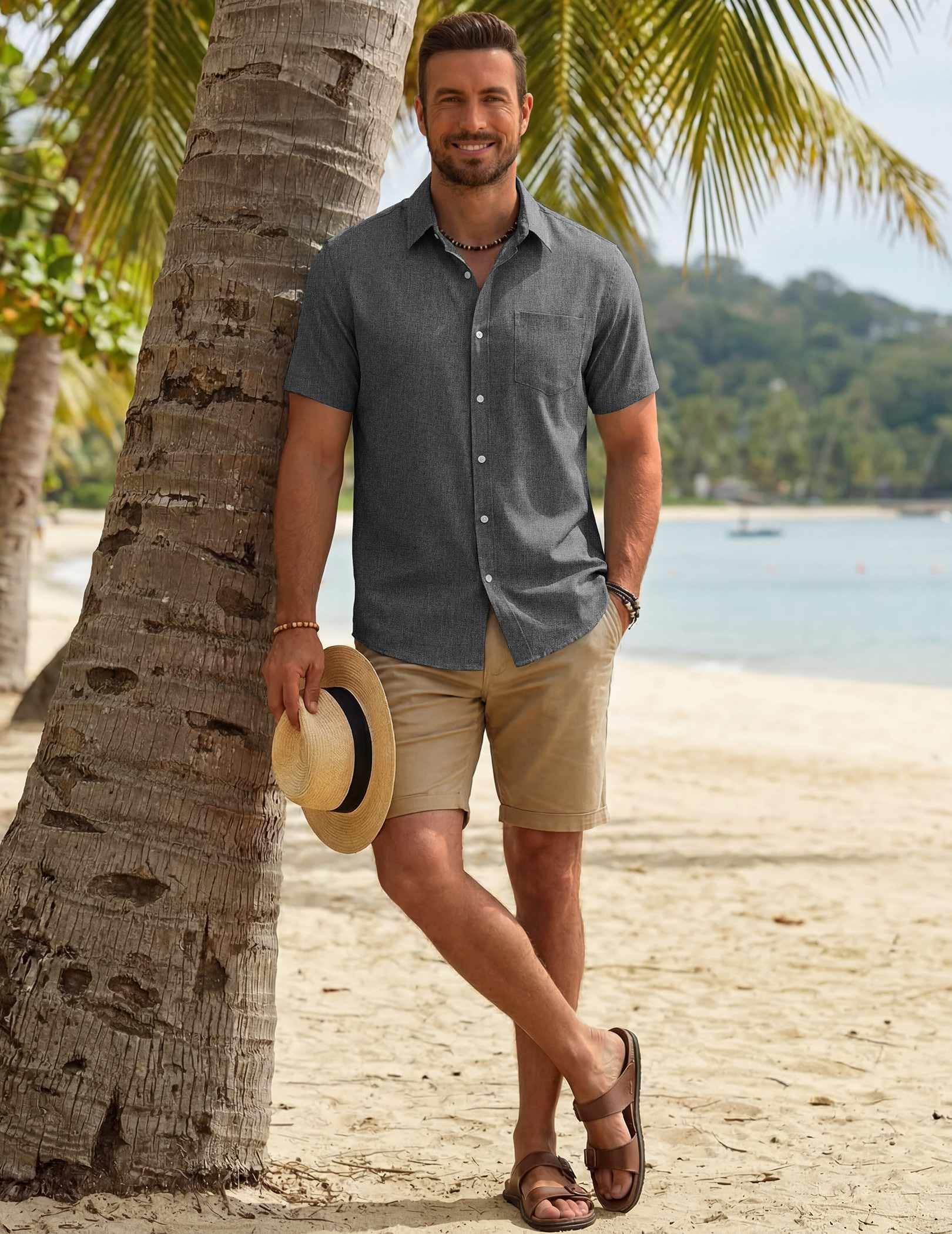 COOFANDY Mens Button Down Shirt Short Sleeve Casual Shirts Summer Beach Textured Shirts with Pocket