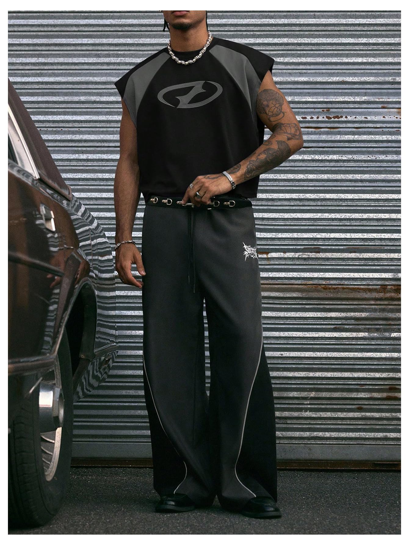 GORGLITTER Men's Y2k Cropped Tank Top Graphic Dolman Sleeve Boxy Oversized Streetwear Crop Top Tee Shirts Rave Outfits