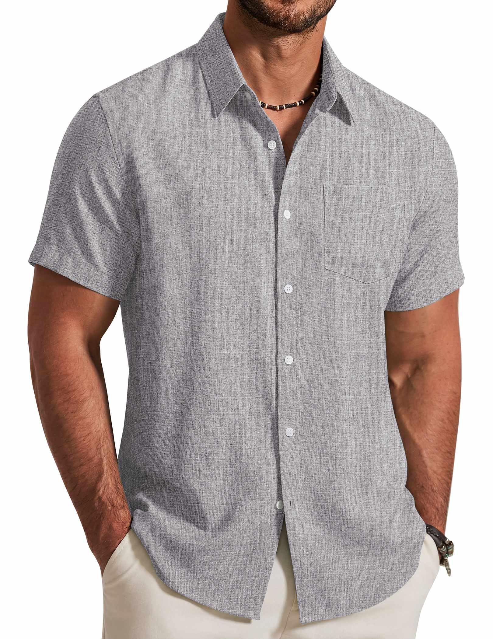 COOFANDY Mens Button Down Shirt Short Sleeve Casual Shirts Summer Beach Textured Shirts with Pocket