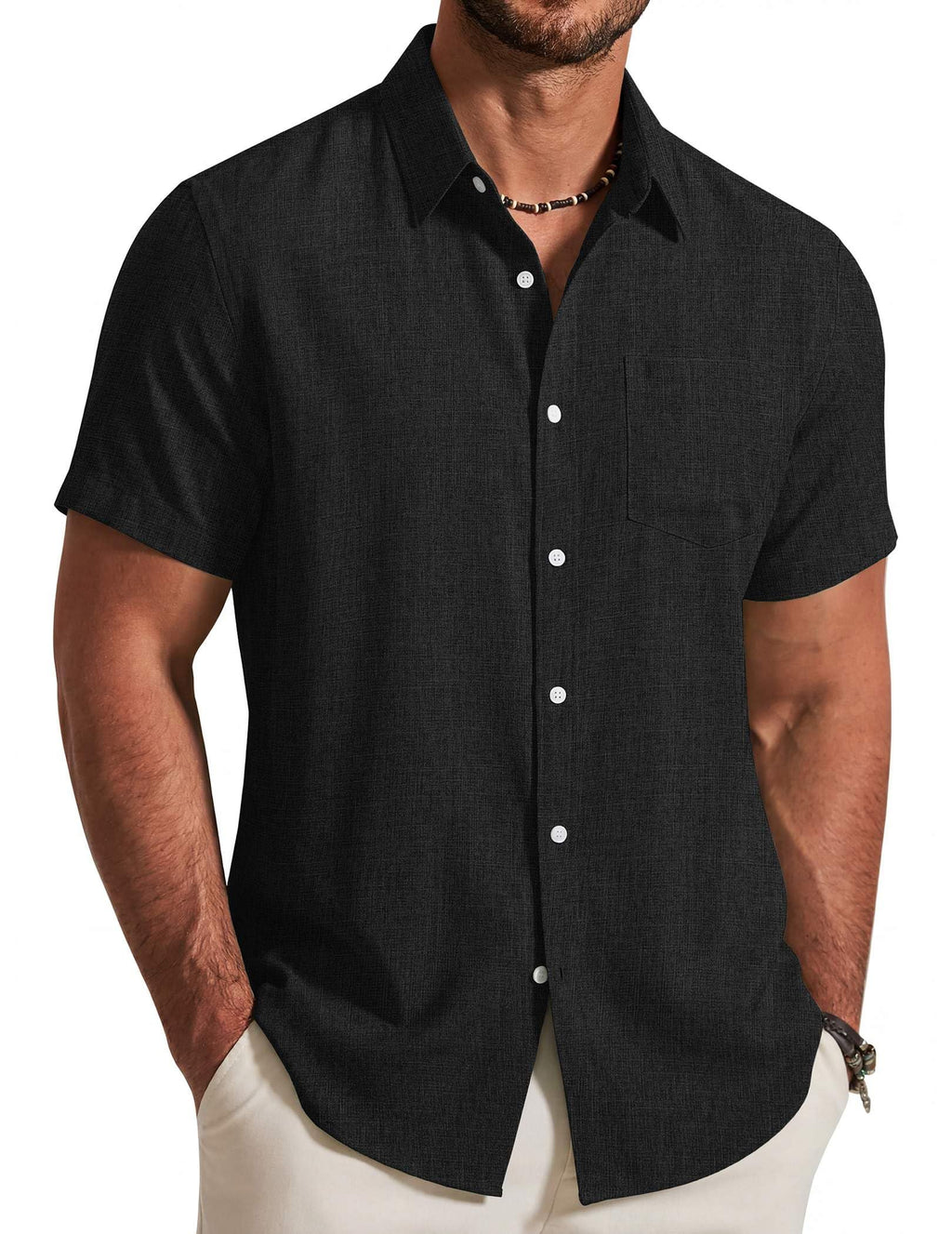 COOFANDY Mens Button Down Shirt Short Sleeve Casual Shirts Summer Beach Textured Shirts with Pocket