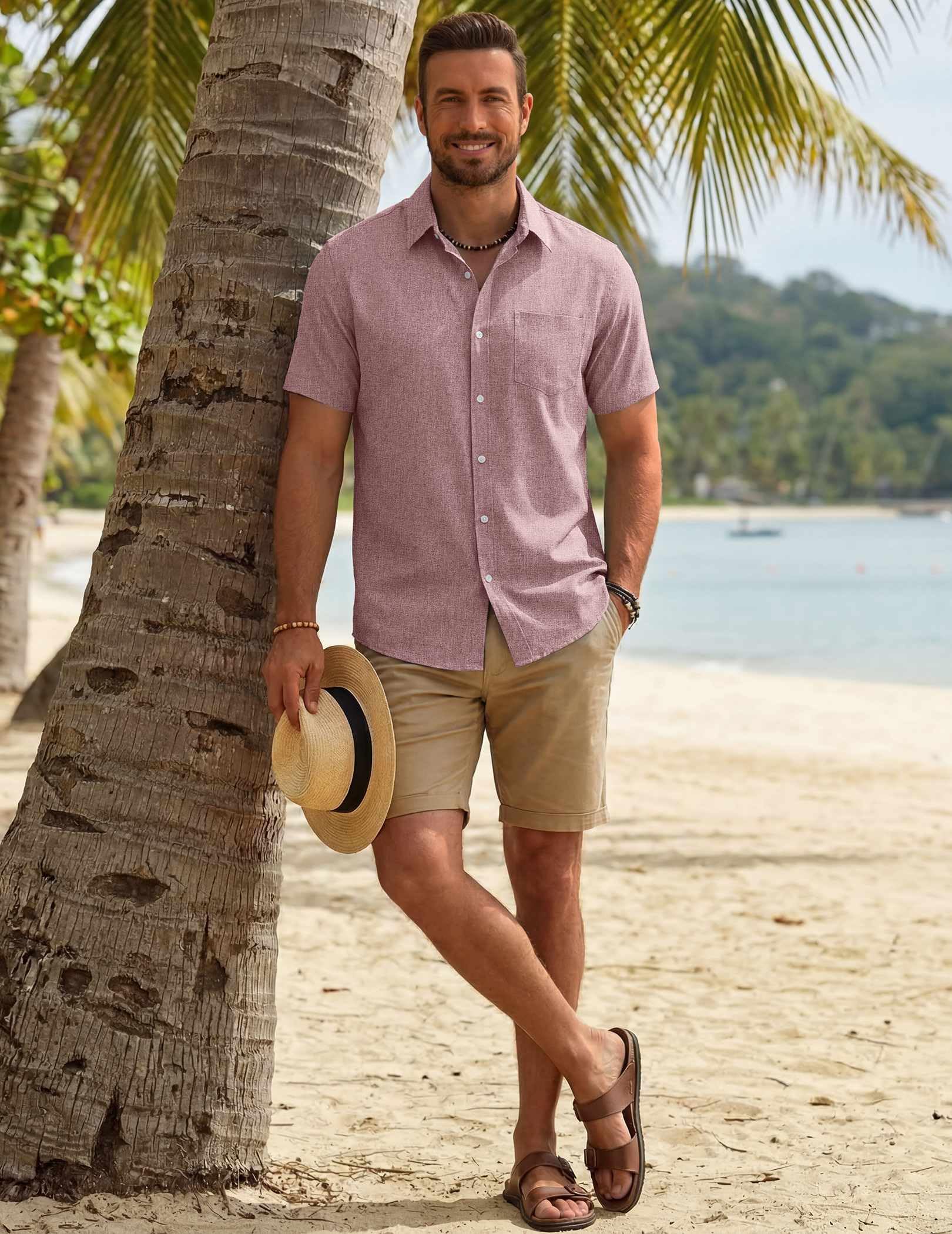 COOFANDY Mens Button Down Shirt Short Sleeve Casual Shirts Summer Beach Textured Shirts with Pocket