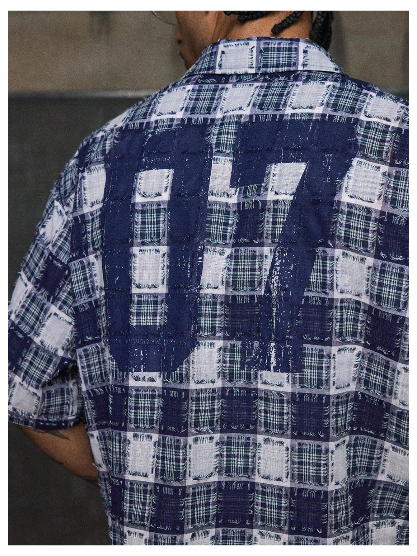 GORGLITTER Men's Gingham Cropped Shirt Button Up Number Graphic Boxy Short Sleeve Vacation Crop Tee Tops Streetwear