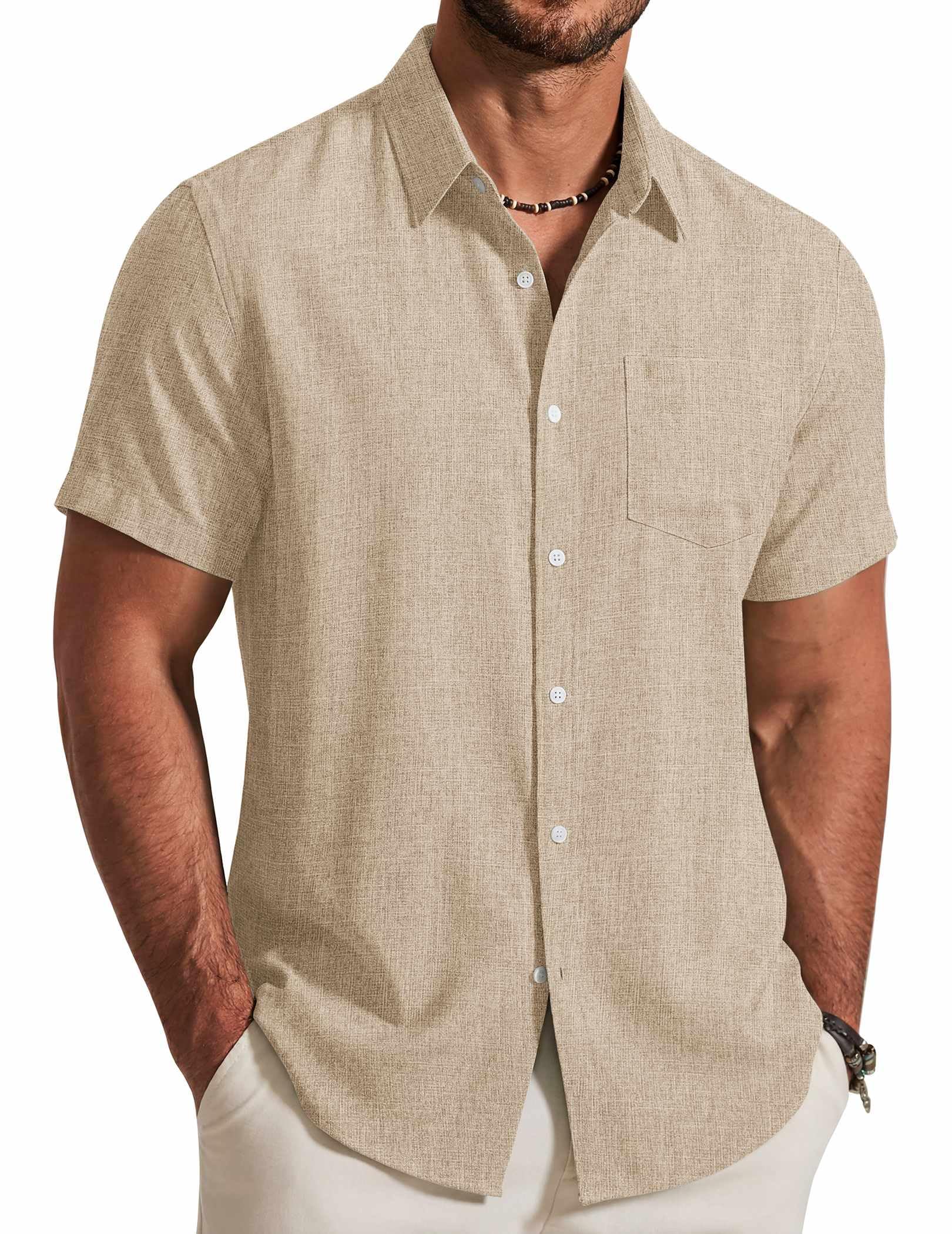 COOFANDY Mens Button Down Shirt Short Sleeve Casual Shirts Summer Beach Textured Shirts with Pocket