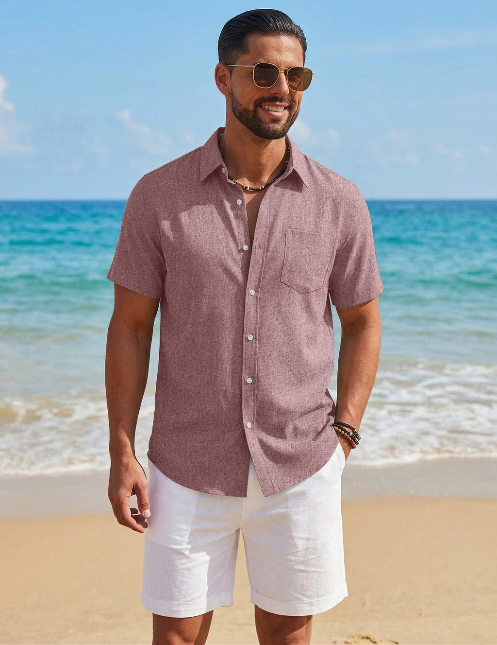 COOFANDY Mens Button Down Shirt Short Sleeve Casual Shirts Summer Beach Textured Shirts with Pocket