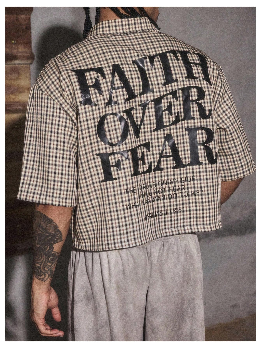 GORGLITTER Men's Gingham Cropped Shirt Button Up Number Graphic Boxy Short Sleeve Vacation Crop Tee Tops Streetwear
