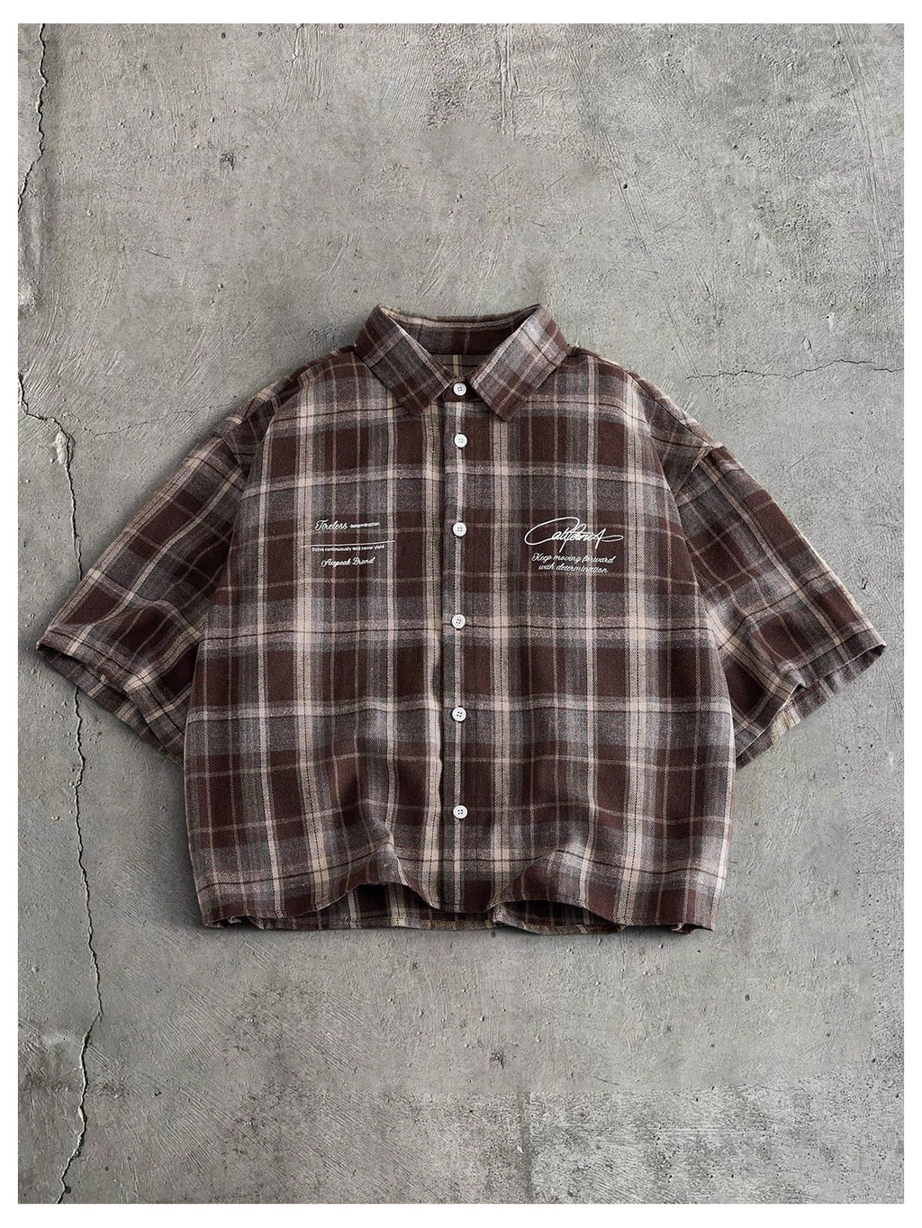 GORGLITTER Men's Gingham Cropped Shirt Button Up Number Graphic Boxy Short Sleeve Vacation Crop Tee Tops Streetwear