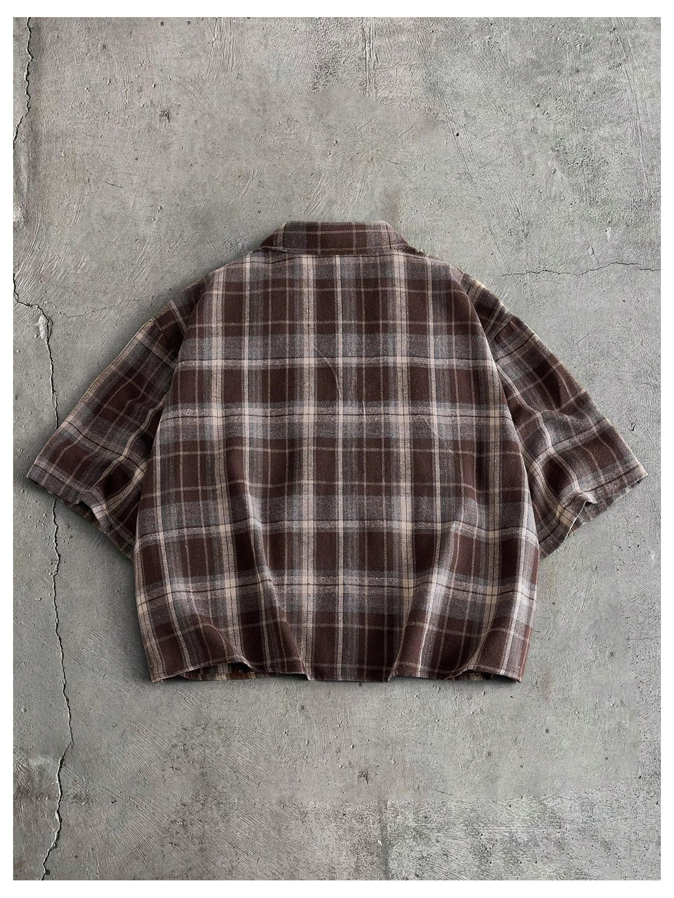 GORGLITTER Men's Gingham Cropped Shirt Button Up Number Graphic Boxy Short Sleeve Vacation Crop Tee Tops Streetwear